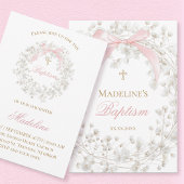 baby's breath flowers pink bow Baptism 招待状