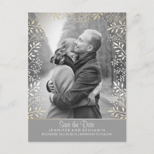 Baby's Breath Foil Photo Save the Date 案内ポストカード (正面)