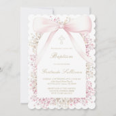 baby's breath frame pink bow | Baptism 招待状 (正面)