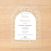 Baby's Breath Girl Pink Gypsophila Baby Shower アクリル招待状 (正面)
