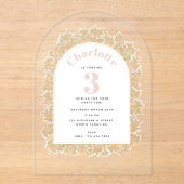 Baby's Breath Girl Pink Gypsophila Kids Birthday アクリル招待状 (正面)
