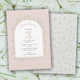 Baby's Breath Girl Pink Gypsophila Kids Birthday 招待状