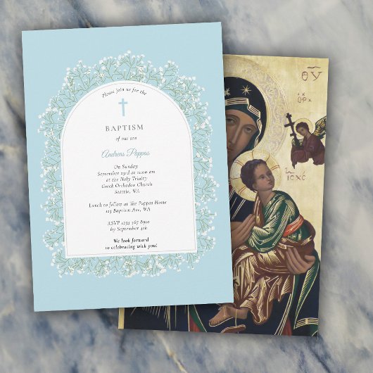 Baby's Breath Greek Orthodox Baptism Blue Boy 招待状