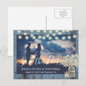 Baby's Breath Jar Dusty Blue Photo Save the Date 案内ポストカード (正面/裏面)