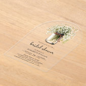 Baby's Breath Mason Jar Bridal Shower アクリル招待状 (レイダウン)