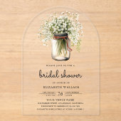 Baby's Breath Mason Jar Bridal Shower アクリル招待状 (正面)