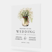 Baby's Breath Mason Jar Wedding Welcome アクリルサイン (傾斜)