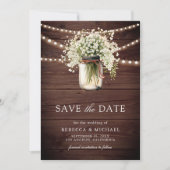 Baby's Breath Mason Jar Wood QR Code Wedding Photo セーブザデート (正面)