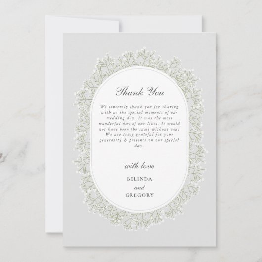 Baby's Breath Monogram Gypsophila Floral Wedding サンキューカード (正面)