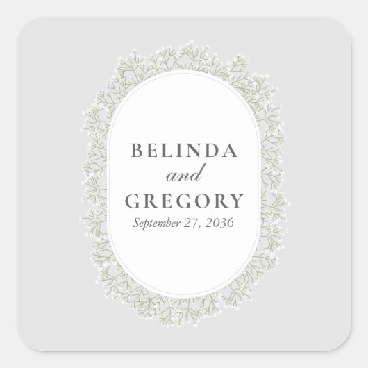 Baby's Breath Monogram Gypsophila Floral Wedding スクエアシール (正面)
