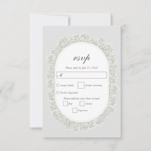 Baby's Breath Monogram Gypsophila Floral Wedding 出欠カード (正面)