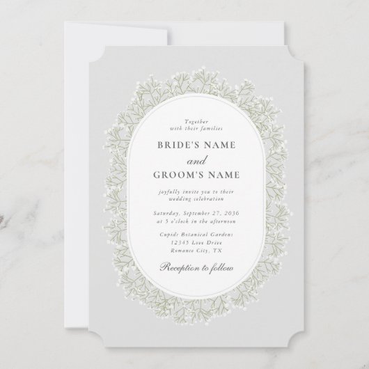 Baby's Breath Monogram Gypsophila Floral Wedding 招待状 (正面)