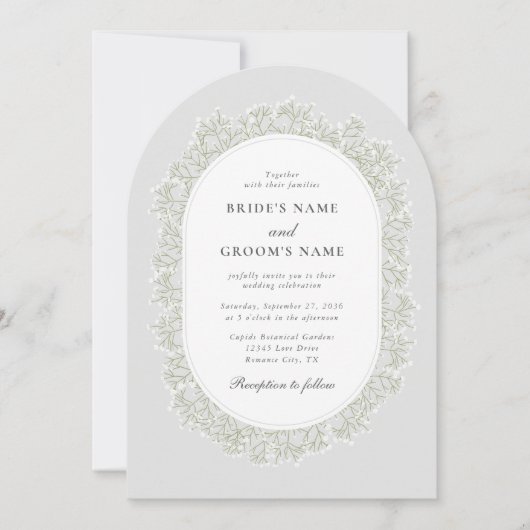 Baby's Breath Monogram Gypsophila Floral Wedding 招待状 (正面)
