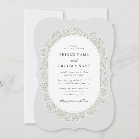 Baby's Breath Monogram Gypsophila Floral Wedding 招待状 (正面)