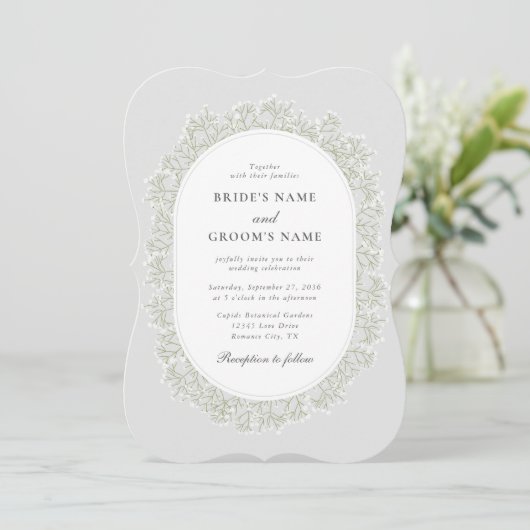 Baby's Breath Monogram Gypsophila Floral Wedding 招待状 (スタンド正面)