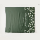 Baby's Breath on Sage Green Wedding Backdrop タペストリー (正面(横))