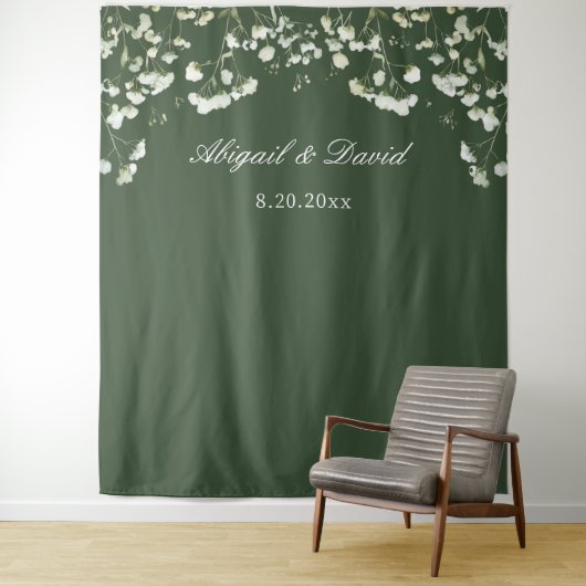 Baby's Breath on Sage Green Wedding Backdrop タペストリー (インサイチュ)