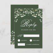 Baby's Breath on Sage Green Wedding RSVP Card (正面/裏面)