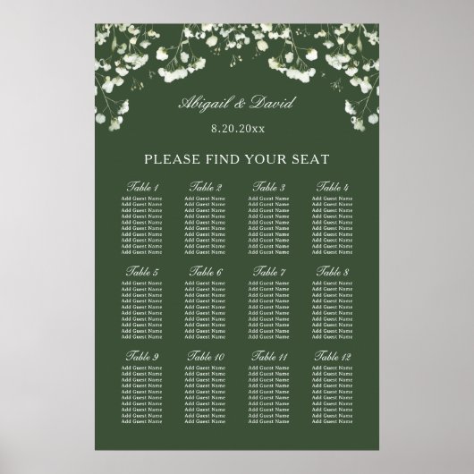 Baby's Breath on Sage Green Wedding Seating Chart ポスター (正面)