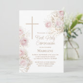 Baby's Breath pink roses First Holy Communion 招待状 (スタンド正面)