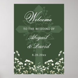 Baby's Breath Sage Green Religious Wedding Welcome ポスター