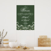 Baby's Breath Sage Green Religious Wedding Welcome ポスター (キッチン)