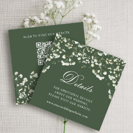 Baby's Breath Sage Green Wedding Details QR Code エンクロージャーカード