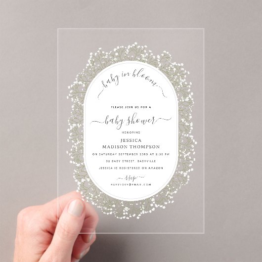 Baby's Breath Watercolor Gypsophila Baby Shower アクリル招待状 (インサイチュ (ポータブル))