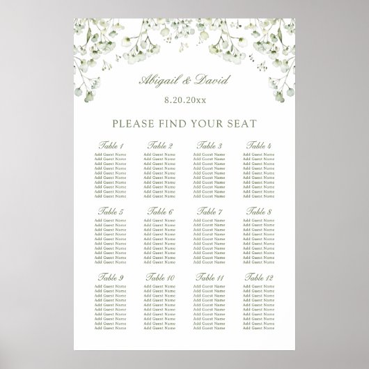 Baby's Breath Wedding Seating Chart ポスター (正面)