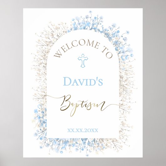 Baby's Breath white blue Baptism welcome  ポスター (正面)