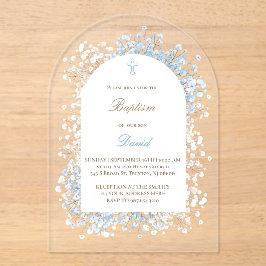 Baby's Breath white blue flowers Baptism アクリル招待状
