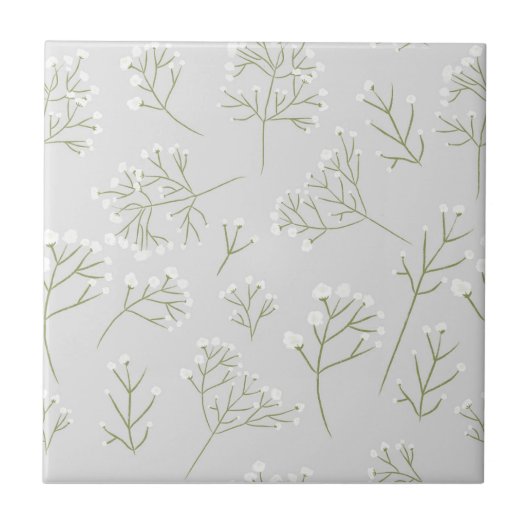 Baby's Breath White Floral Gypsophila タイル (正面)