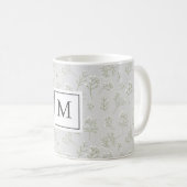 Baby's Breath White Floral Gypsophila Monogram コーヒーマグカップ (正面右)