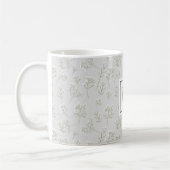 Baby's Breath White Floral Gypsophila Monogram コーヒーマグカップ (左)