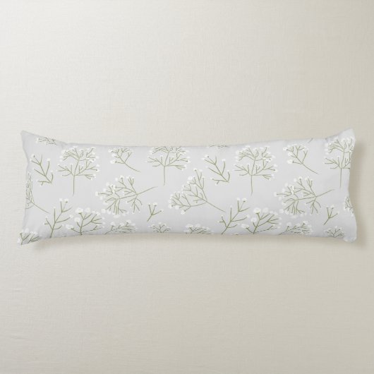 Baby's Breath White Floral Watercolor Gypsophila ボディピロー (正面)