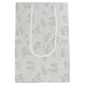 Baby's Breath White Floral Watercolor Gypsophila ミディアムペーパーバッグ (裏面)
