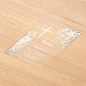 Baby's Breath white flowers Baptism アクリル招待状 (レイダウン)