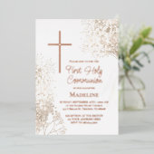 baby's breath white flowers First Holy Communion 箔招待状 (立ち正面)