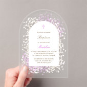 Baby's Breath white lilac baby girl Baptism アクリル招待状 (インサイチュ (ポータブル))