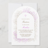 Baby's Breath white lilac baby girl Baptism 招待状 (正面)