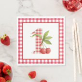 Baby's Cherry First Red Gingham Birthday スタンダードランチョンナプキン (インサイチュ)