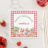 Baby's Cherry First Red Gingham Birthday スタンダードランチョンナプキン (インサイチュ)