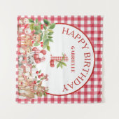 Baby's Cherry First Red Gingham Birthday  タペストリー (正面(横))