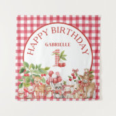 Baby's Cherry First Red Gingham Birthday  タペストリー (正面)