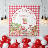Baby's Cherry First Red Gingham Birthday タペストリー