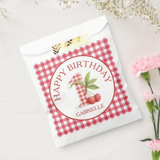 Baby's Cherry First Red Gingham Birthday  フェイバーバッグ (封をした状態)