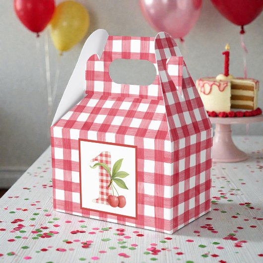 Baby's Cherry First Red Gingham Birthday フェイバーボックス