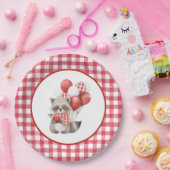 Baby's Cherry First Red Gingham Birthday ペーパープレート (パーティー)