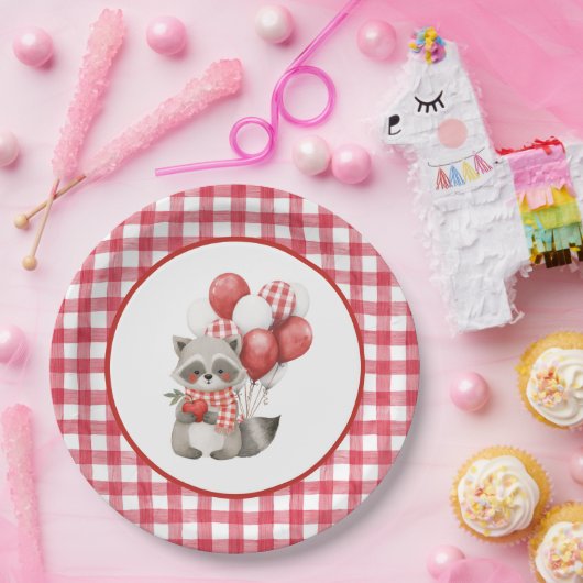 Baby's Cherry First Red Gingham Birthday ペーパープレート (パーティー)