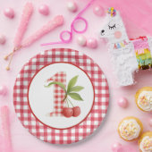 Baby's Cherry First Red Gingham Birthday ペーパープレート (パーティー)